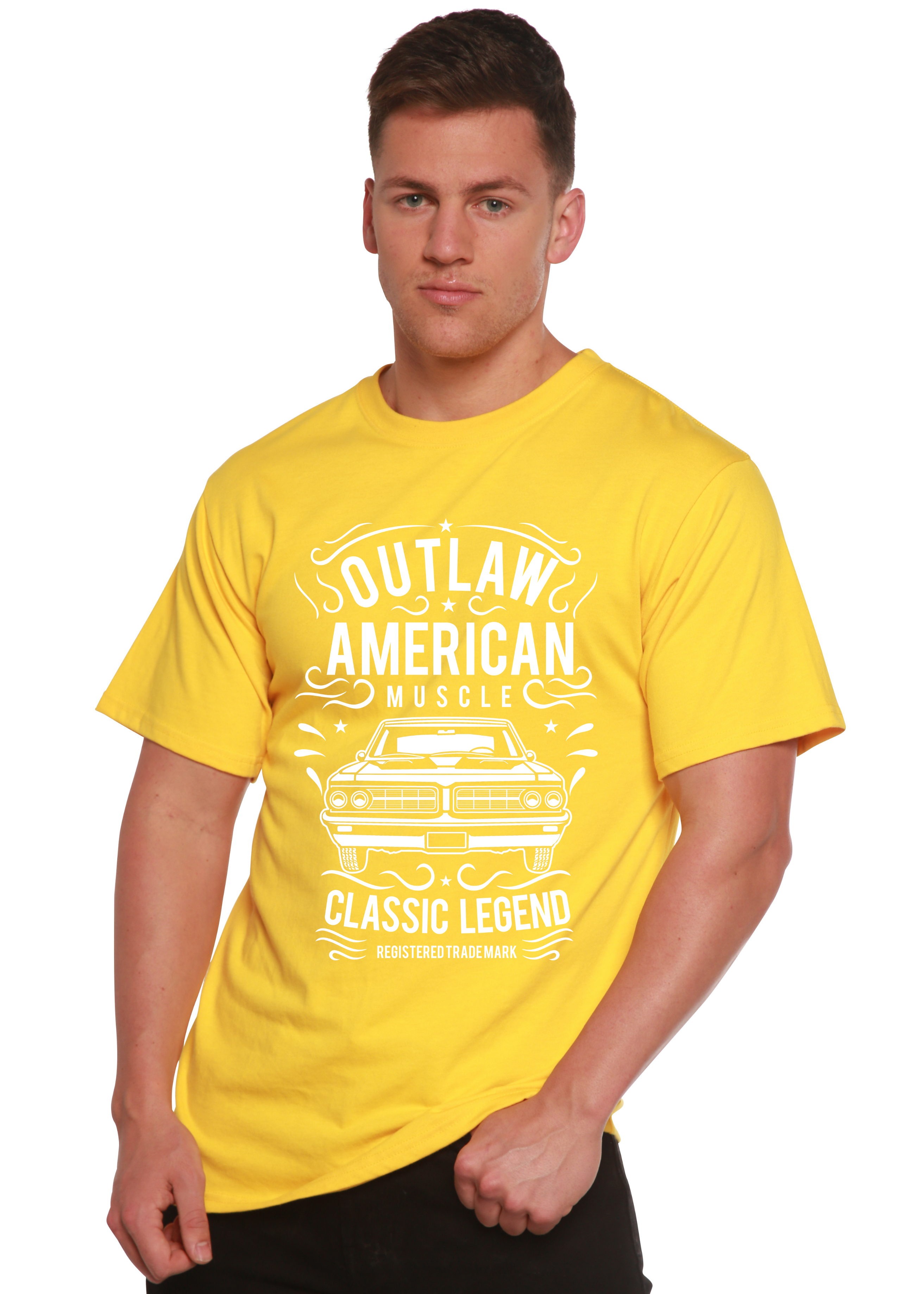 Spun Bamboo Outlaw American Muscle Spun Bamboo® Men's Bamboo Viscose/Organic Cotton Short Sleeve Graphic T-Shirt — size refer