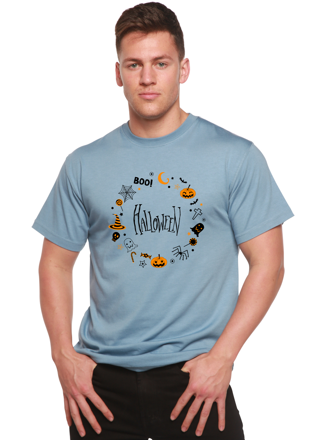 Spun Bamboo Bool Halloween Men's Bamboo Viscose/Organic Cotton Short Sleeve Graphic T-Shirt — in-use photo