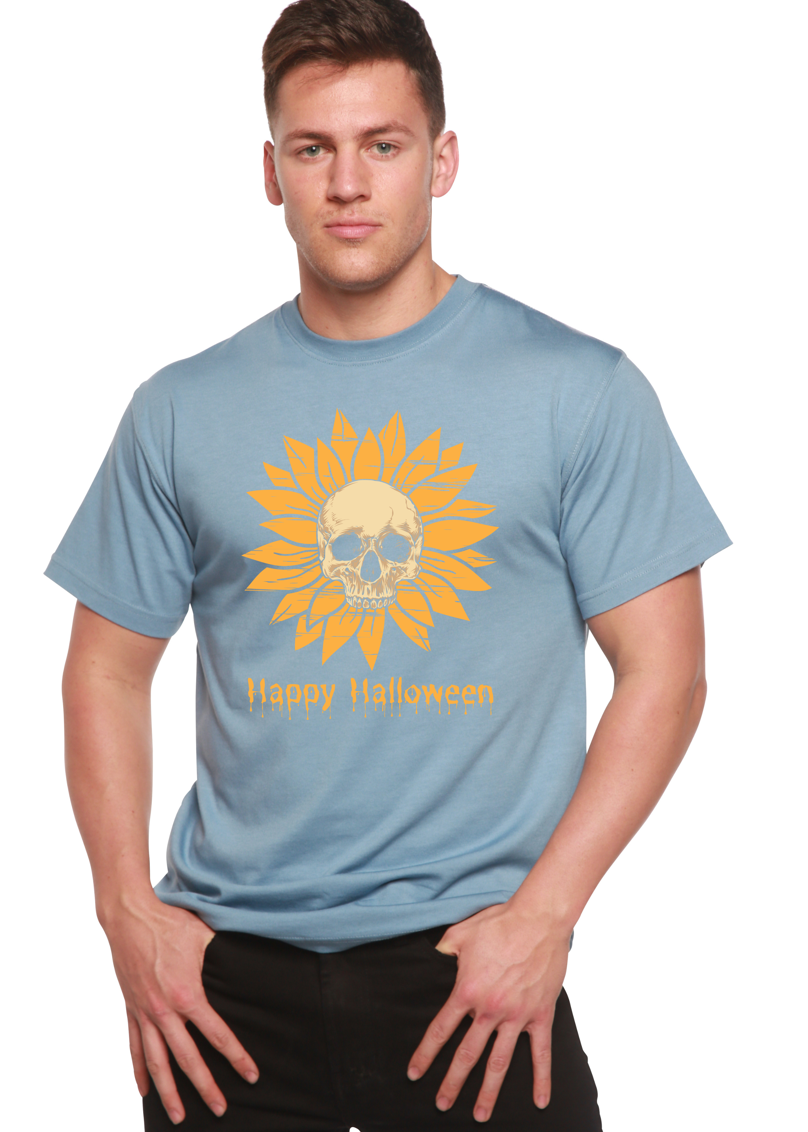 Spun Bamboo Happy Halloween Day Men's Bamboo Viscose/Organic Cotton Short Sleeve Graphic T-Shirt — size reference