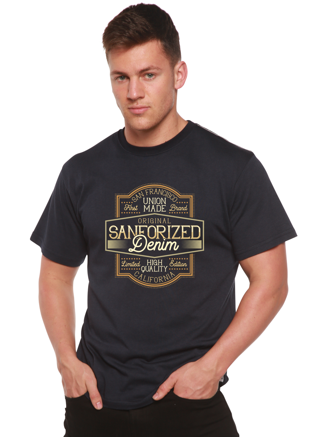Spun Bamboo Original Sanforized Denim Men's Bamboo Viscose/Organic Cotton Short Sleeve Graphic T-Shirt — detail close-up