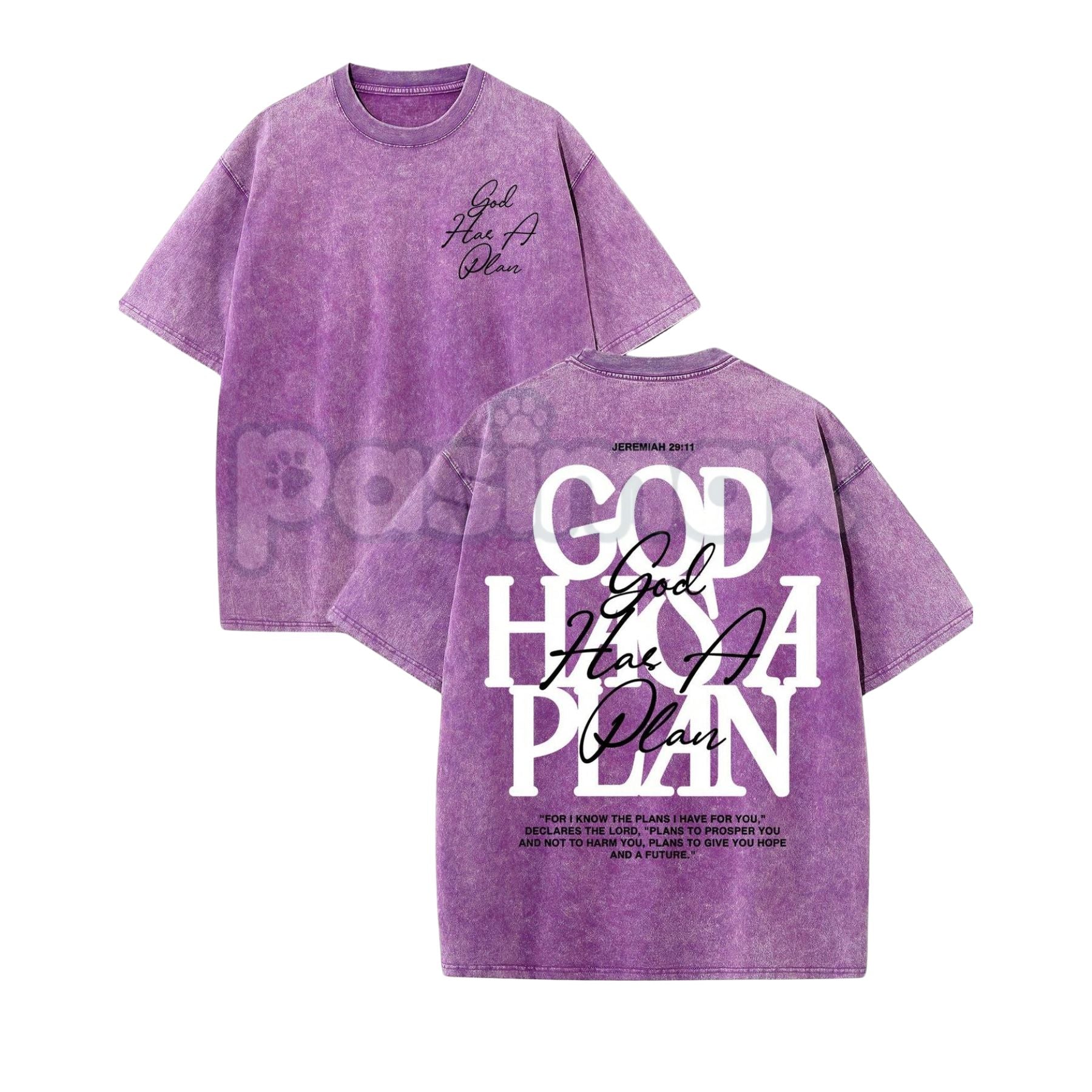 Pasimax "God Has A Plan" Double Sided T-Shirt – Retro Washed Christian Letter Print, 230 GSM Cotton — alternative angle