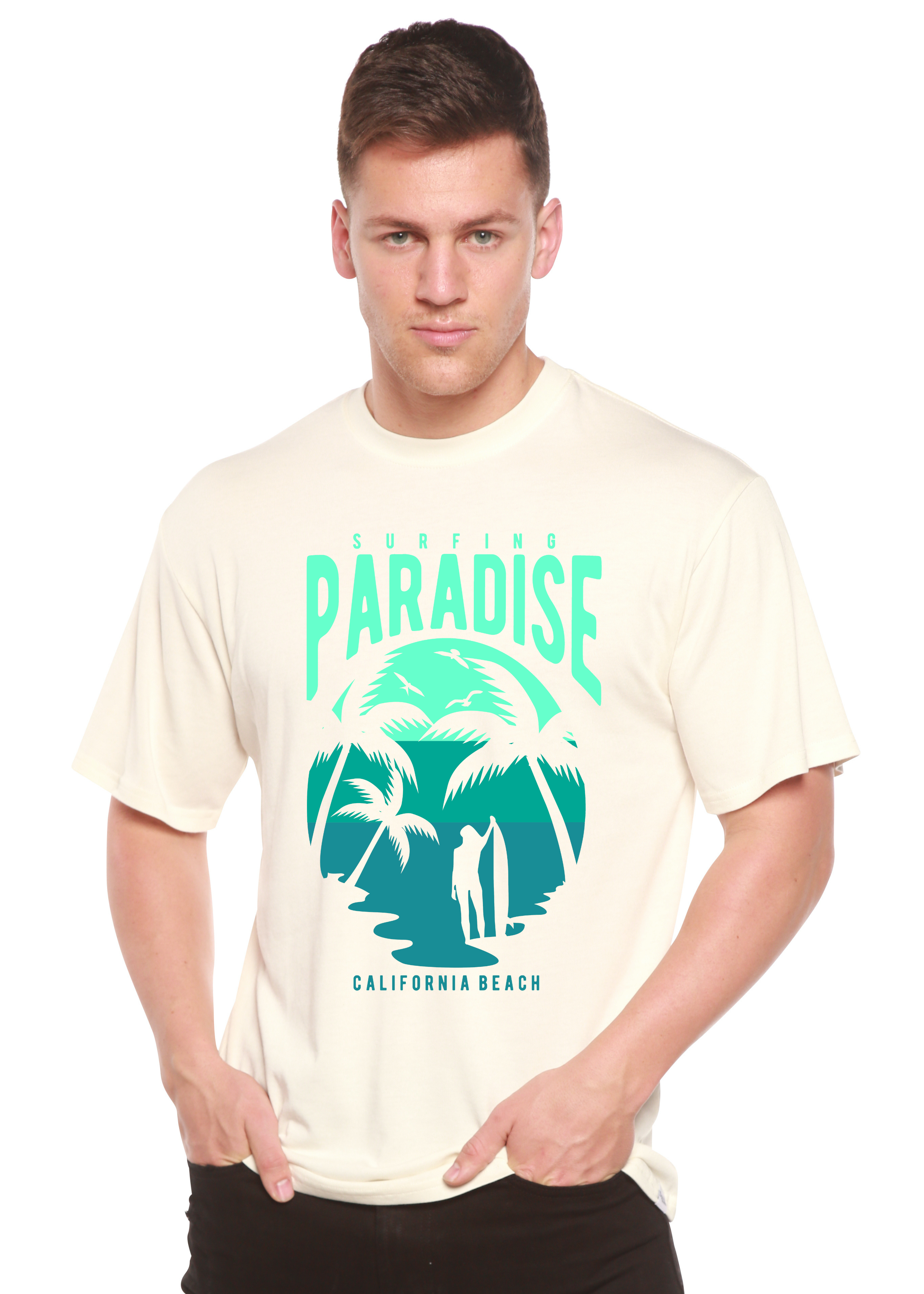 Spun Bamboo Surfing Paradise California Spun Bamboo® Men's Bamboo Viscose/Organic Cotton Short Sleeve Graphic T-Shirt — back 