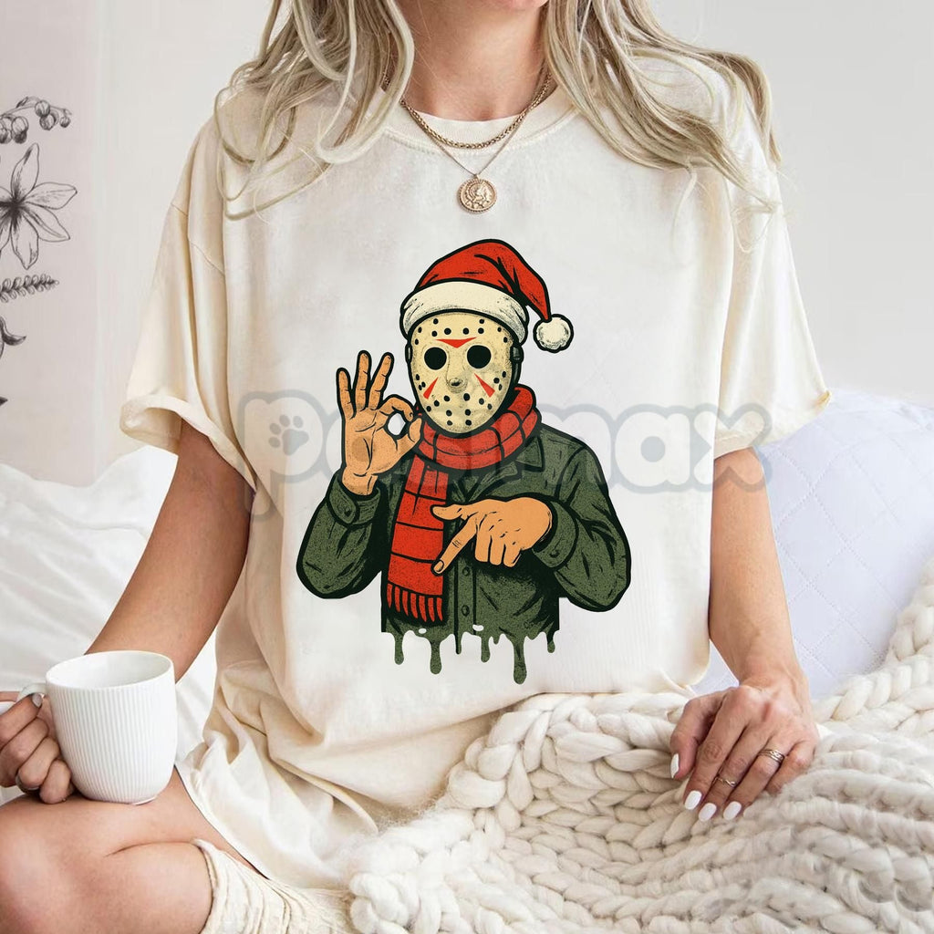 Pasimax Merry Creepmas "Six Seven" Hand Sign T-Shirt - Funny Christmas 6 7 Tee, Dark Humor Holiday Apparel — alternative angl