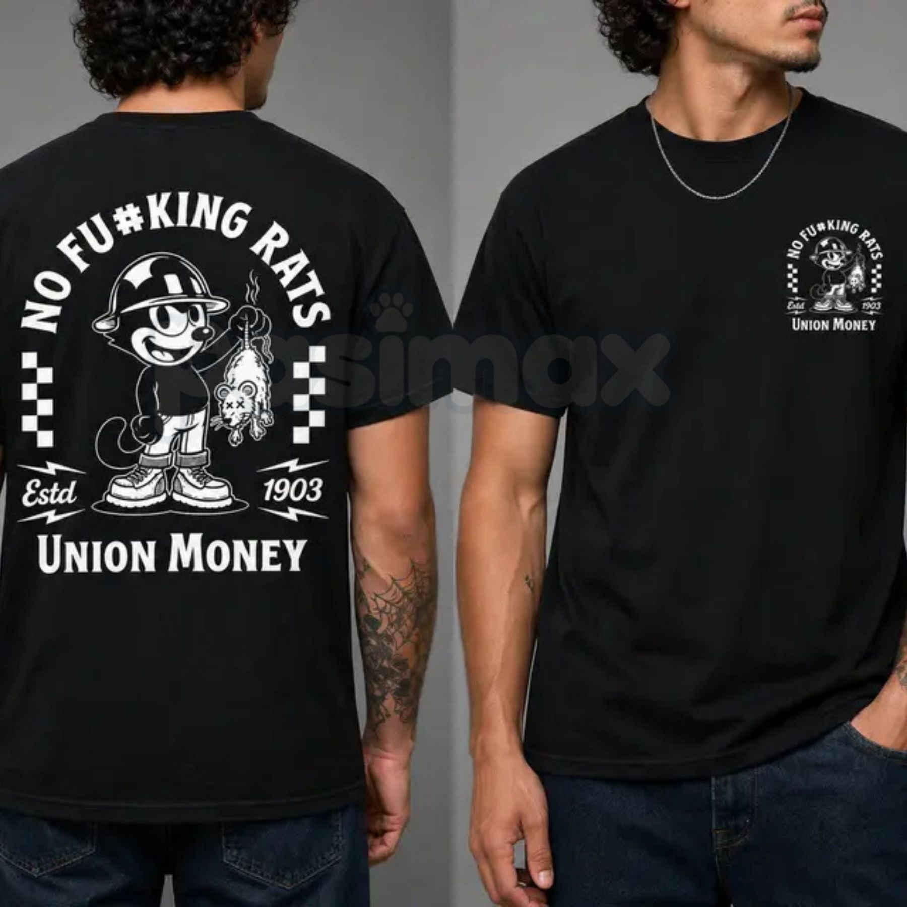 "NO FU#KING RATS" Union Money T-Shirt – Pro-Labor Graphic Tee, Premium 100% Cotton Blue Collar Statement Top, Soft Lived-In Heavyweight Trade Union Pride Shirt, Made in USA