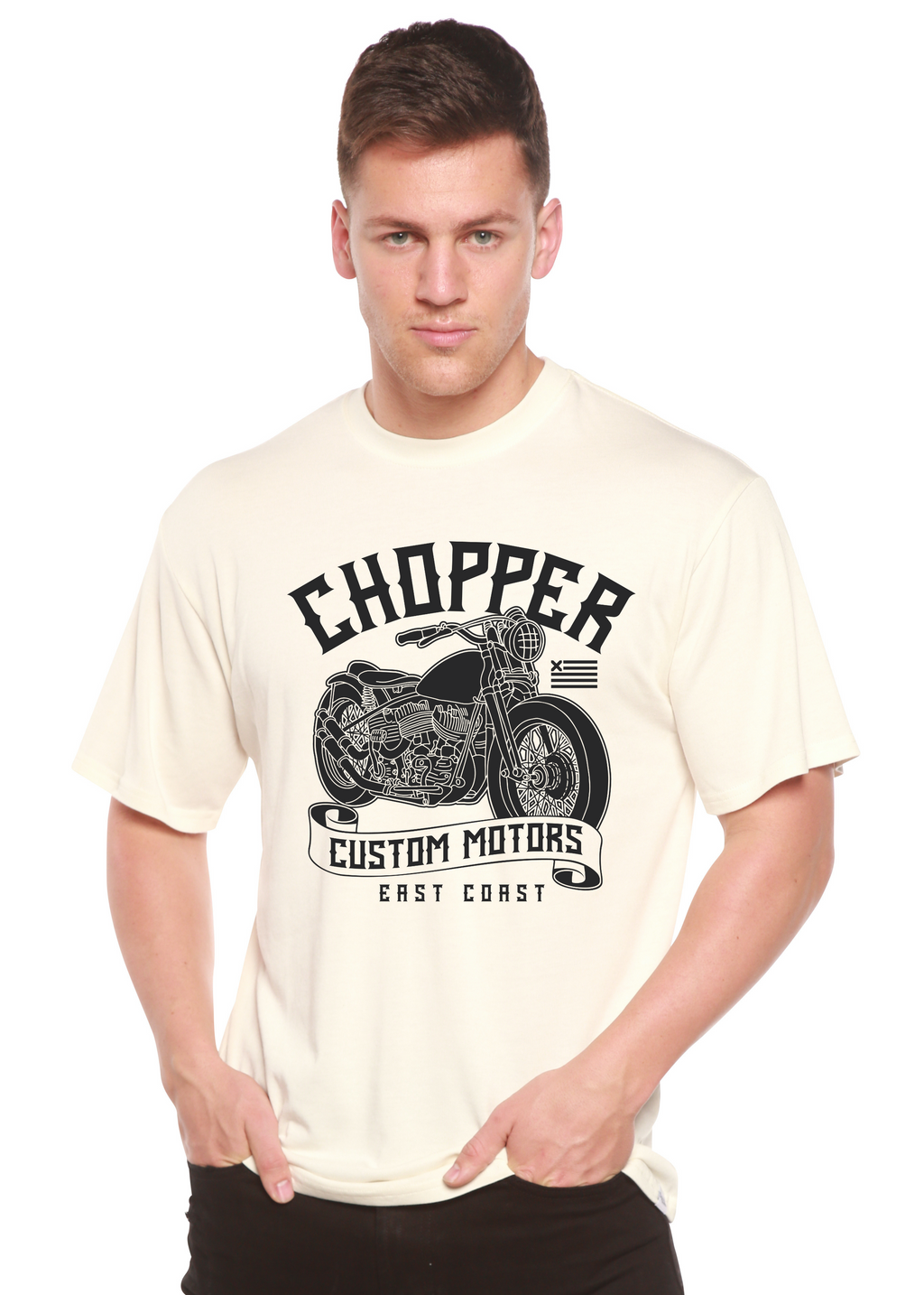 Spun Bamboo Chopper Custom Motors Men's Bamboo Viscose/Organic Cotton Short Sleeve Graphic T-Shirt — alternative angle