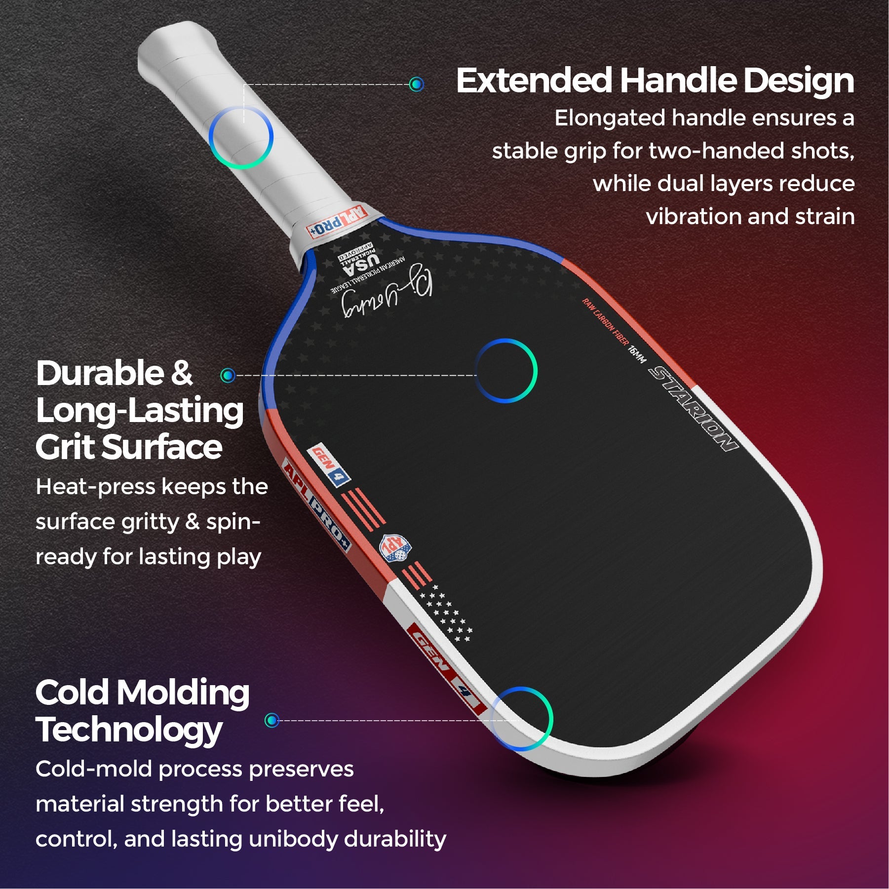 APL DJ Young Starion Pro+ 16mm Pickleball Paddle | Carbon Fiber | Gen 4 Thermoformed Foam Technology