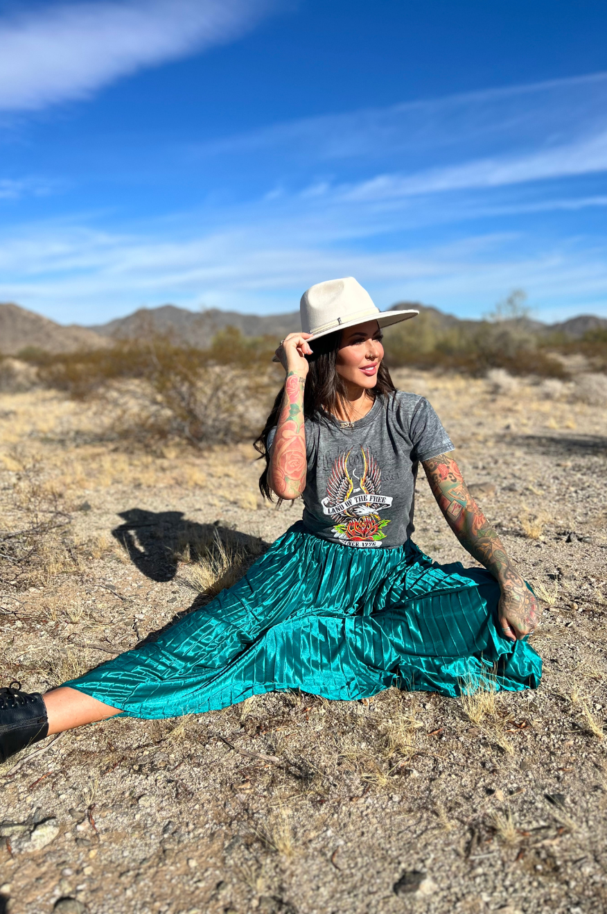 Pretty Little Patriot Pretty Little Patriot Emerald Green Maxi Skirt — Green detail