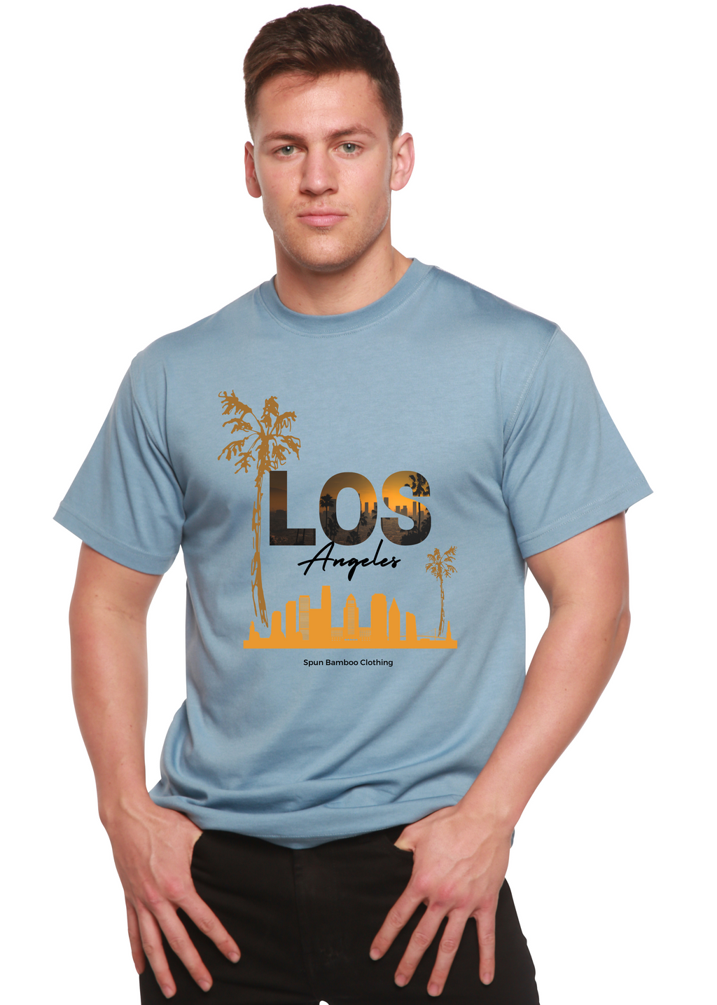 Spun Bamboo Los Angeles Unisex Bamboo Viscose/Organic Cotton Short Sleeve Graphic T-Shirt — comparison shot