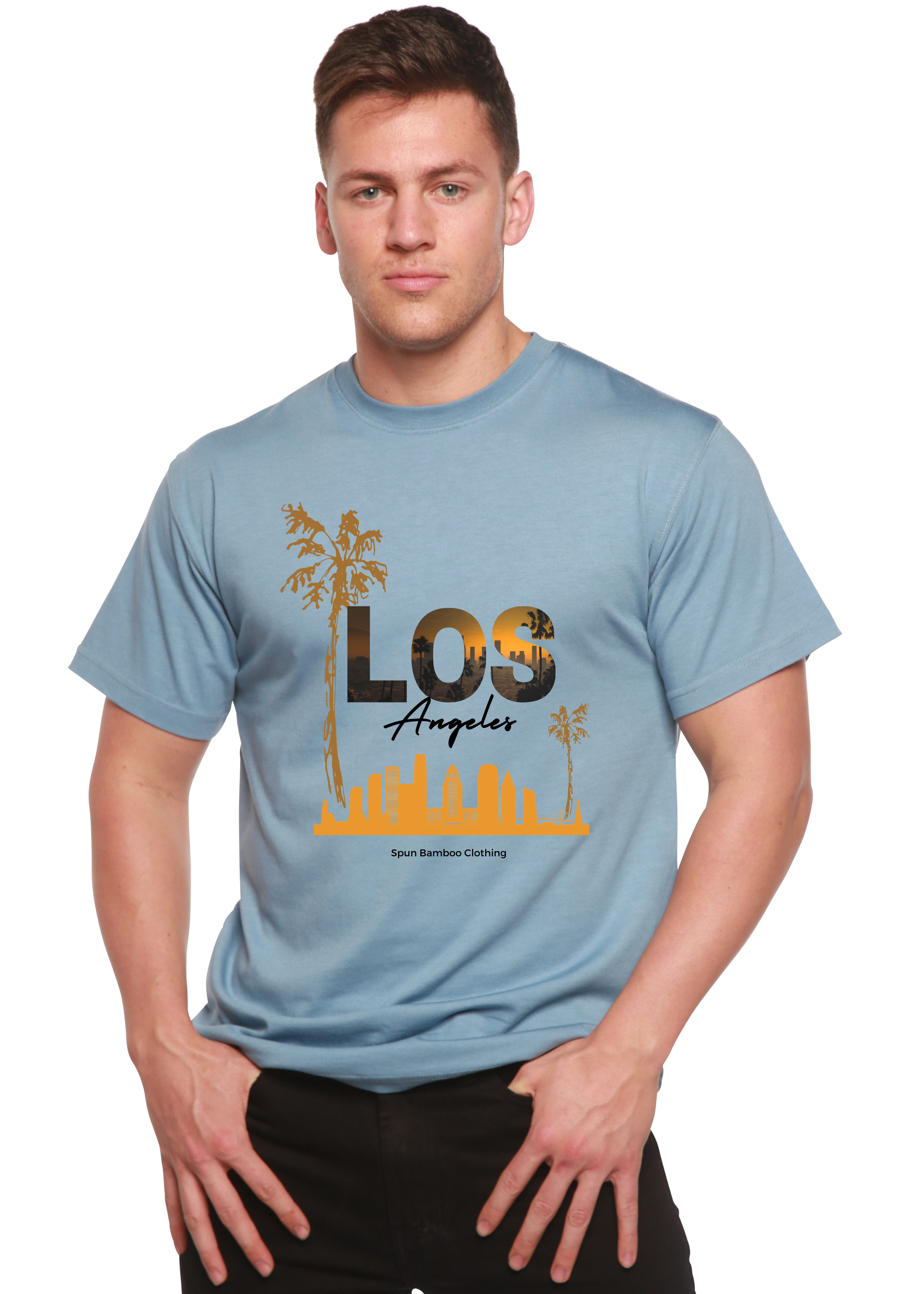 Spun Bamboo Los Angeles Unisex Bamboo Viscose/Organic Cotton Short Sleeve Graphic T-Shirt — comparison shot