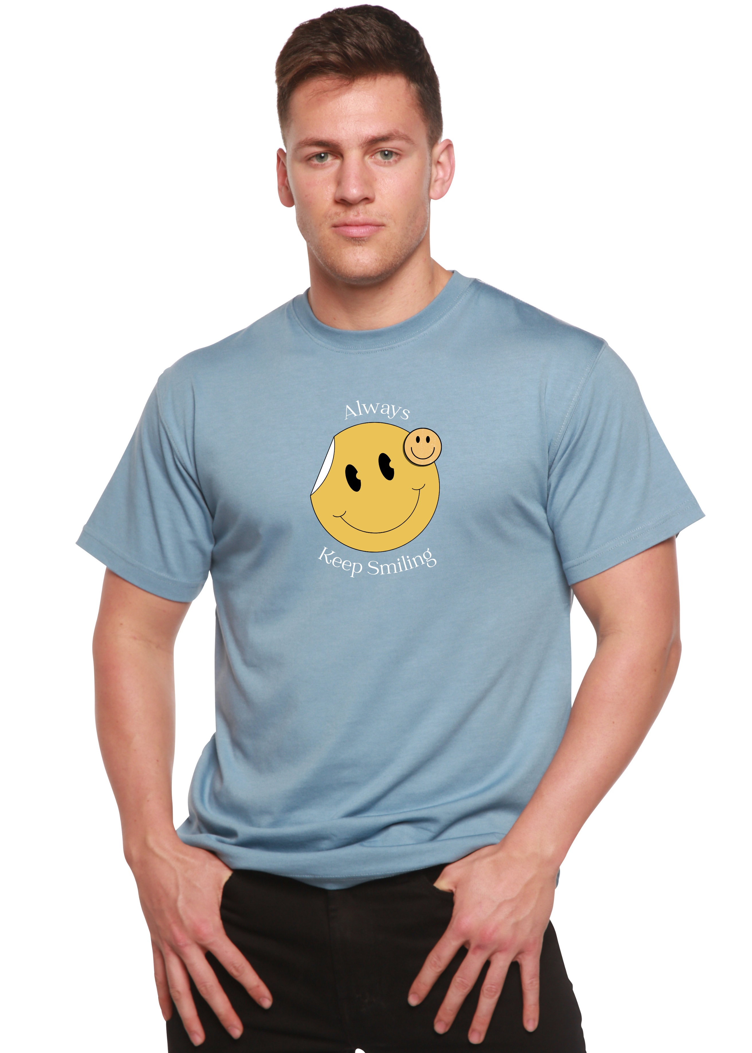 Spun Bamboo Always Keep Smiling Men's Bamboo Viscose/Organic Cotton Short Sleeve Graphic T-Shirt — size reference