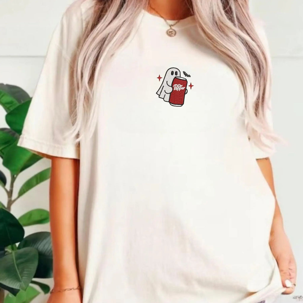 Pasimax Embroidered Spooky Drink Comfort Colors T-Shirt — side view