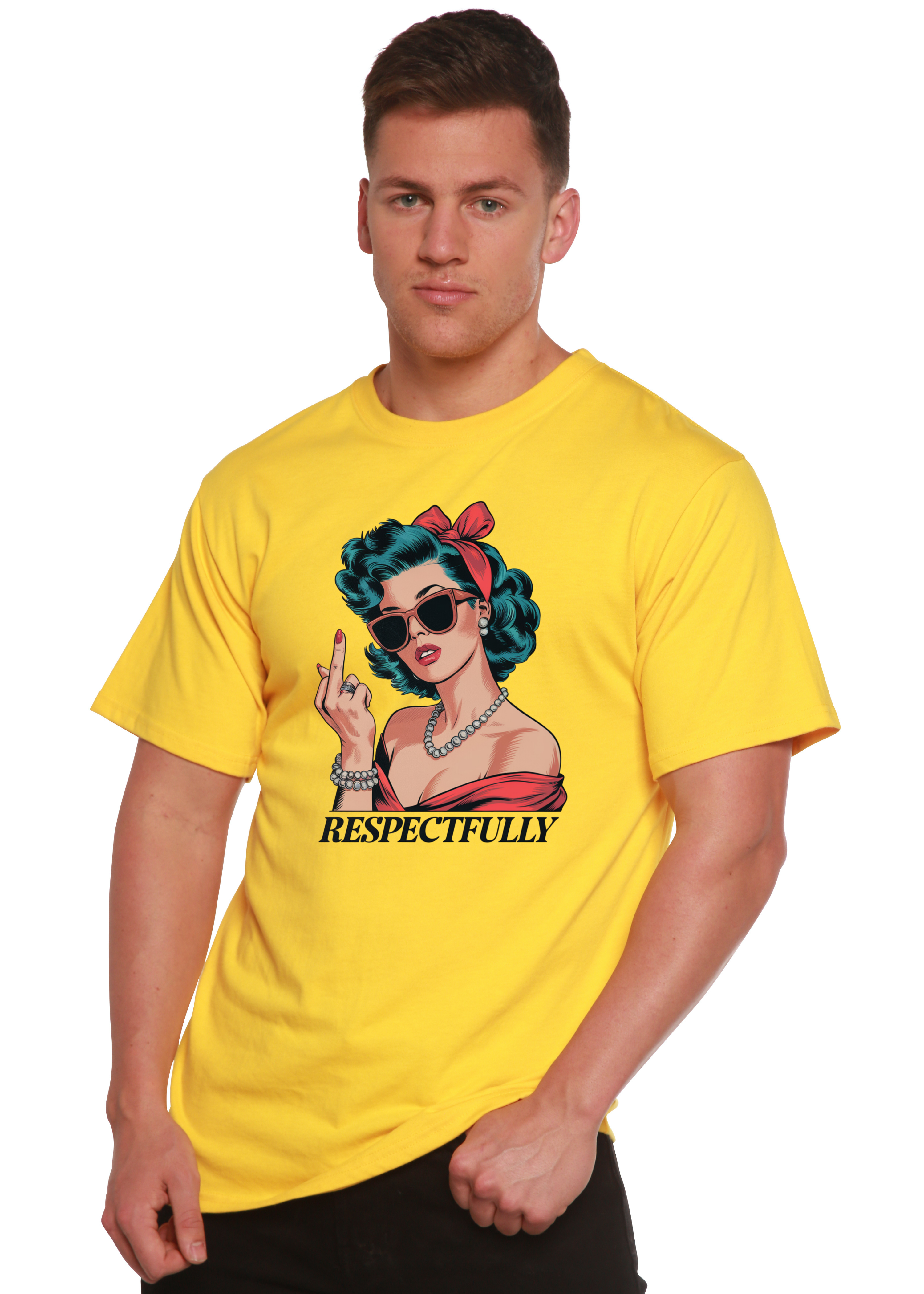 Spun Bamboo Respectfully Middle Finger Unisex Bamboo/Cotton Graphic T-Shirt — back view