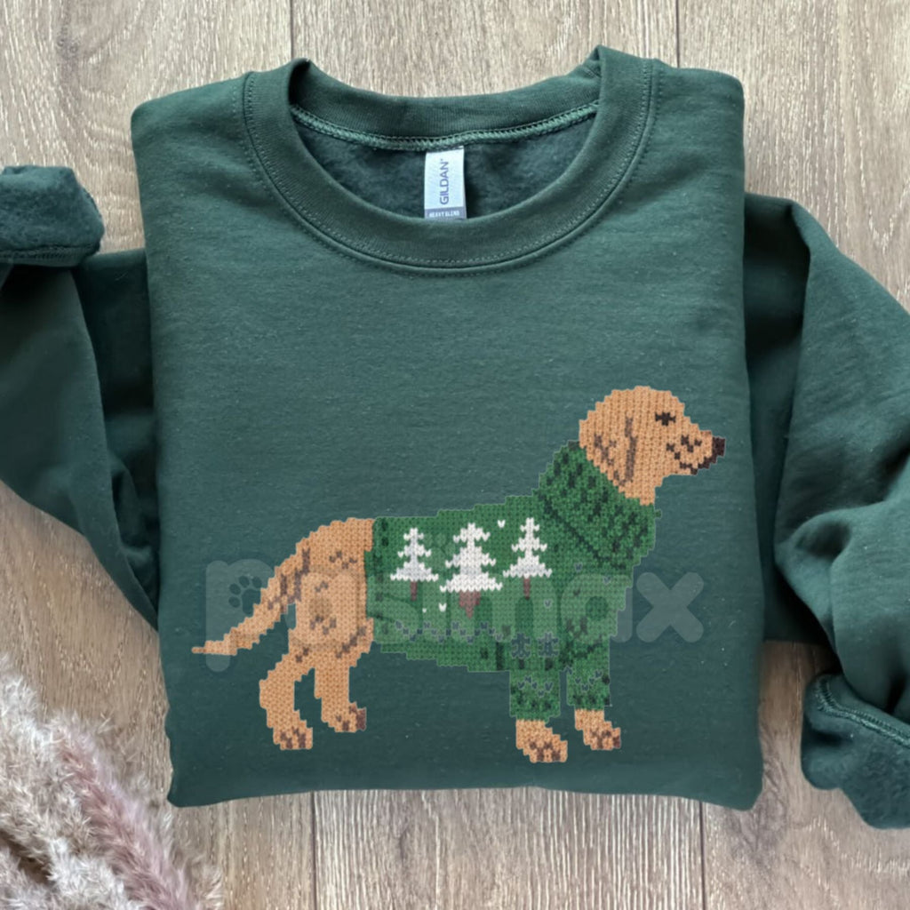 Pasimax Brinkley Dog in Holiday Sweater Pullover – Cute Festive Pet Graphic Sweatshirt — side view
