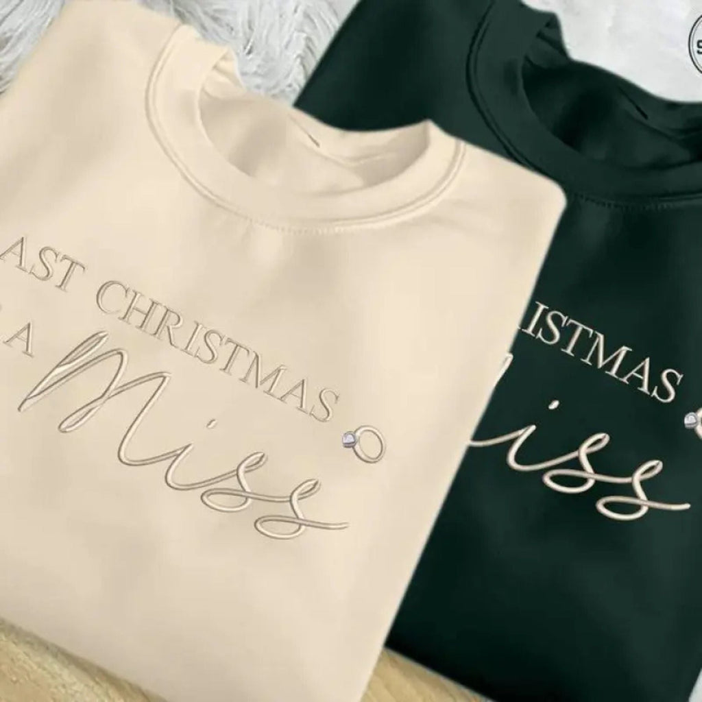 Pasimax "Last Christmas as a Miss" Embroidered Sweatshirt – Bridal Holiday Crewneck — alternative angle