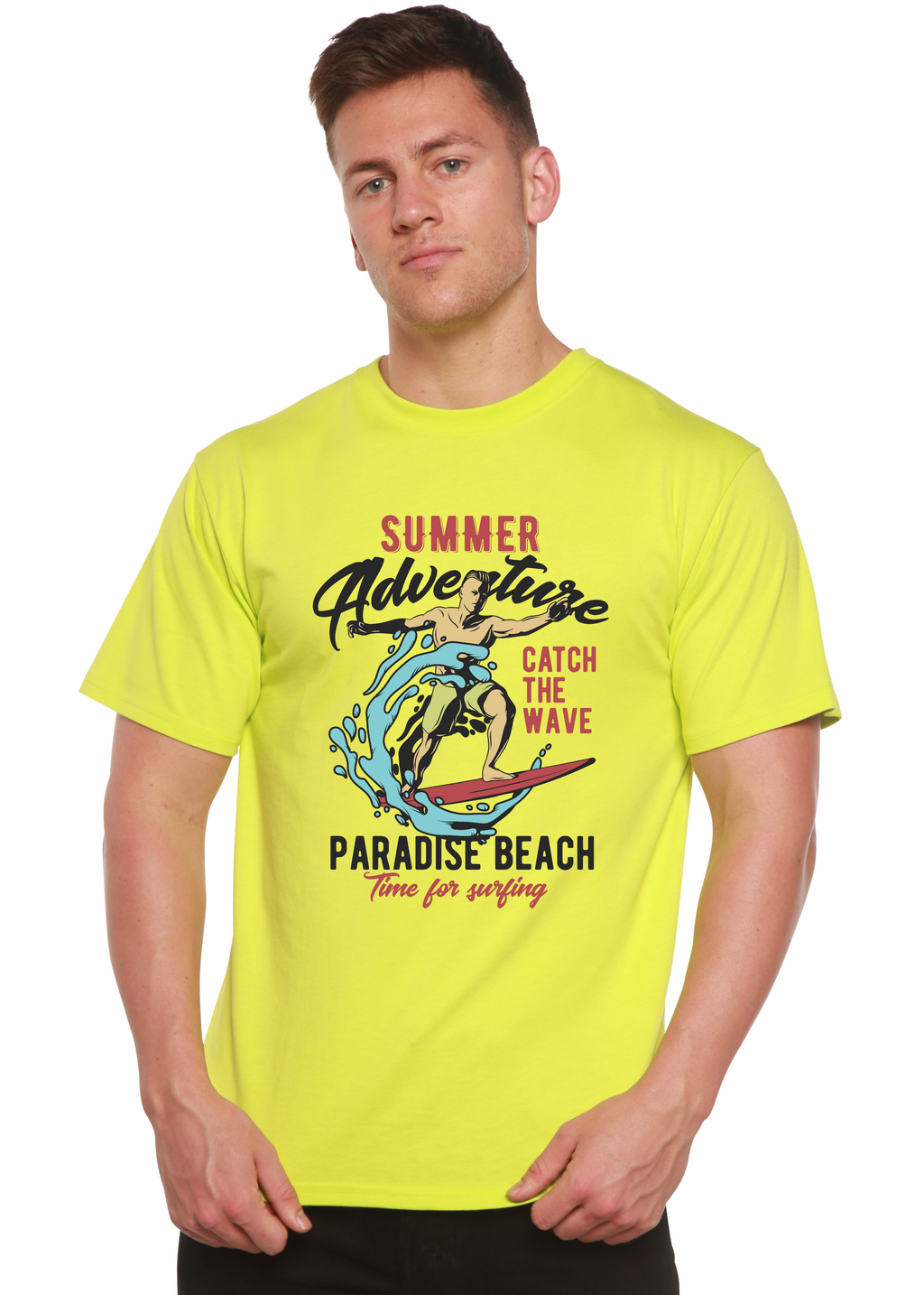 Spun Bamboo Catch The Wave Men's Bamboo Viscose/Organic Cotton Short Sleeve Graphic T-Shirt — detail close-up