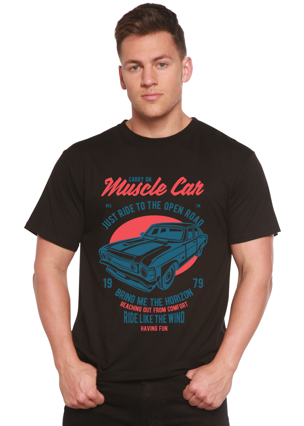 Spun Bamboo Muscle Car Spun Bamboo® Men's Bamboo Viscose/Organic Cotton Short Sleeve Graphic T-Shirt — in-use photo