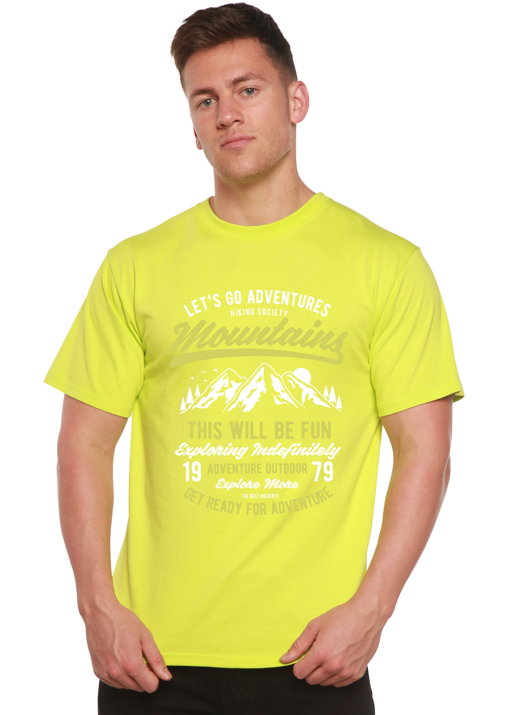 Spun Bamboo Let's Go Adventure Men's Bamboo Viscose/Organic Cotton Short Sleeve Graphic T-Shirt — in-use photo