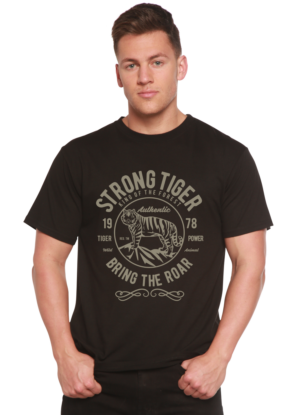 Spun Bamboo Strong Tiger Spun Bamboo® Men's Bamboo Viscose/Organic Cotton Short Sleeve Graphic T-Shirt — detail close-up