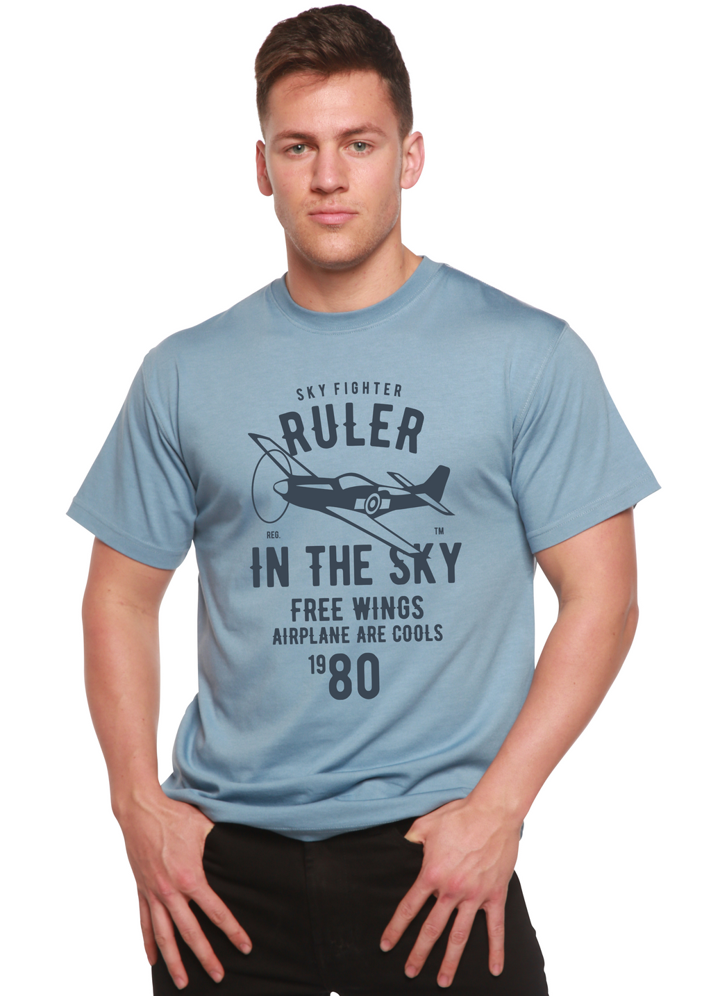 Spun Bamboo Ruler In The Sky Spun Bamboo® Men's Bamboo Viscose/Organic Cotton Short Sleeve Graphic T-Shirt — detail close-up