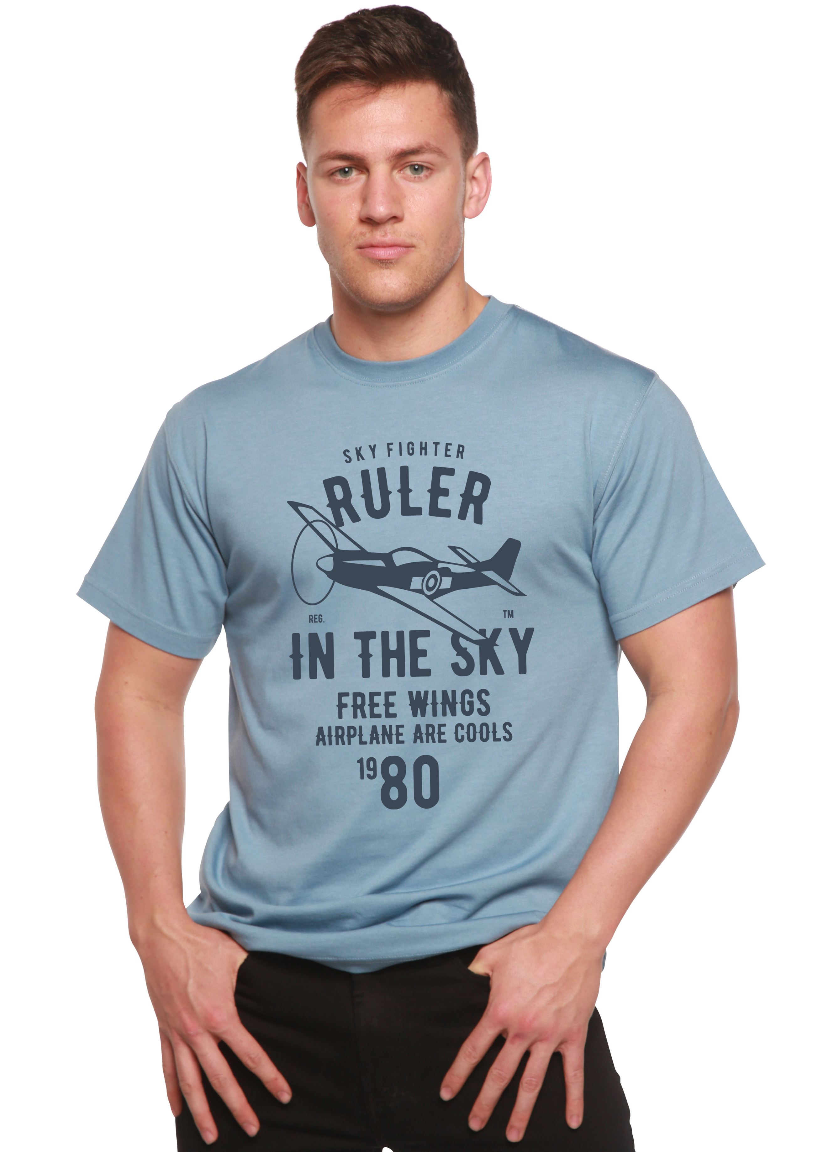 Spun Bamboo Ruler In The Sky Spun Bamboo® Men's Bamboo Viscose/Organic Cotton Short Sleeve Graphic T-Shirt — detail close-up