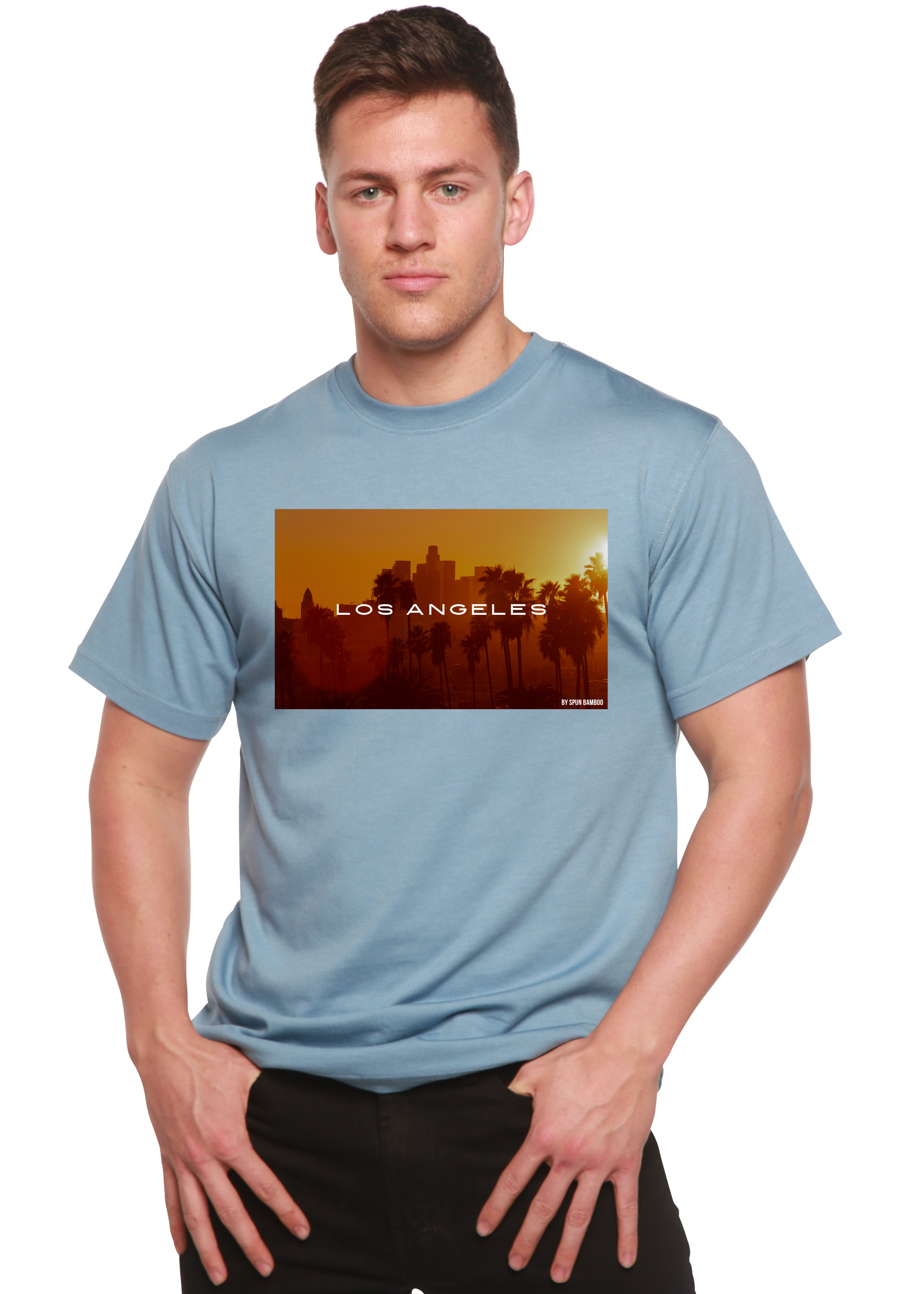 Spun Bamboo Los Angeles Unisex Bamboo Viscose/Organic Cotton Short Sleeve Graphic T-Shirt — comparison shot