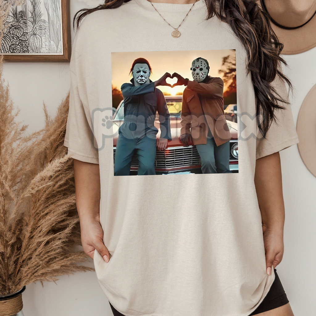 Pasimax "Heart Hands But Make It Horror" T-Shirt - Funny Michael & Jason 90s Retro Meme Tee, Unisex Halloween Slasher Shirt —