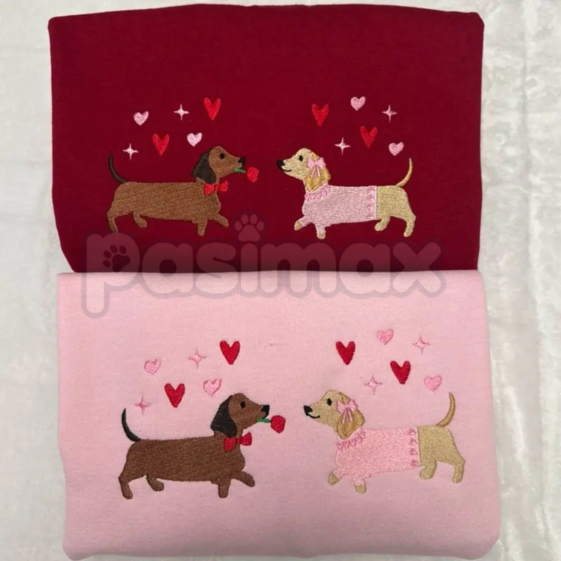 Pasimax Embroidered Dachshund Valentine’s Day Sweatshirt – Cute Doxie Heart Crewneck — alternative angle
