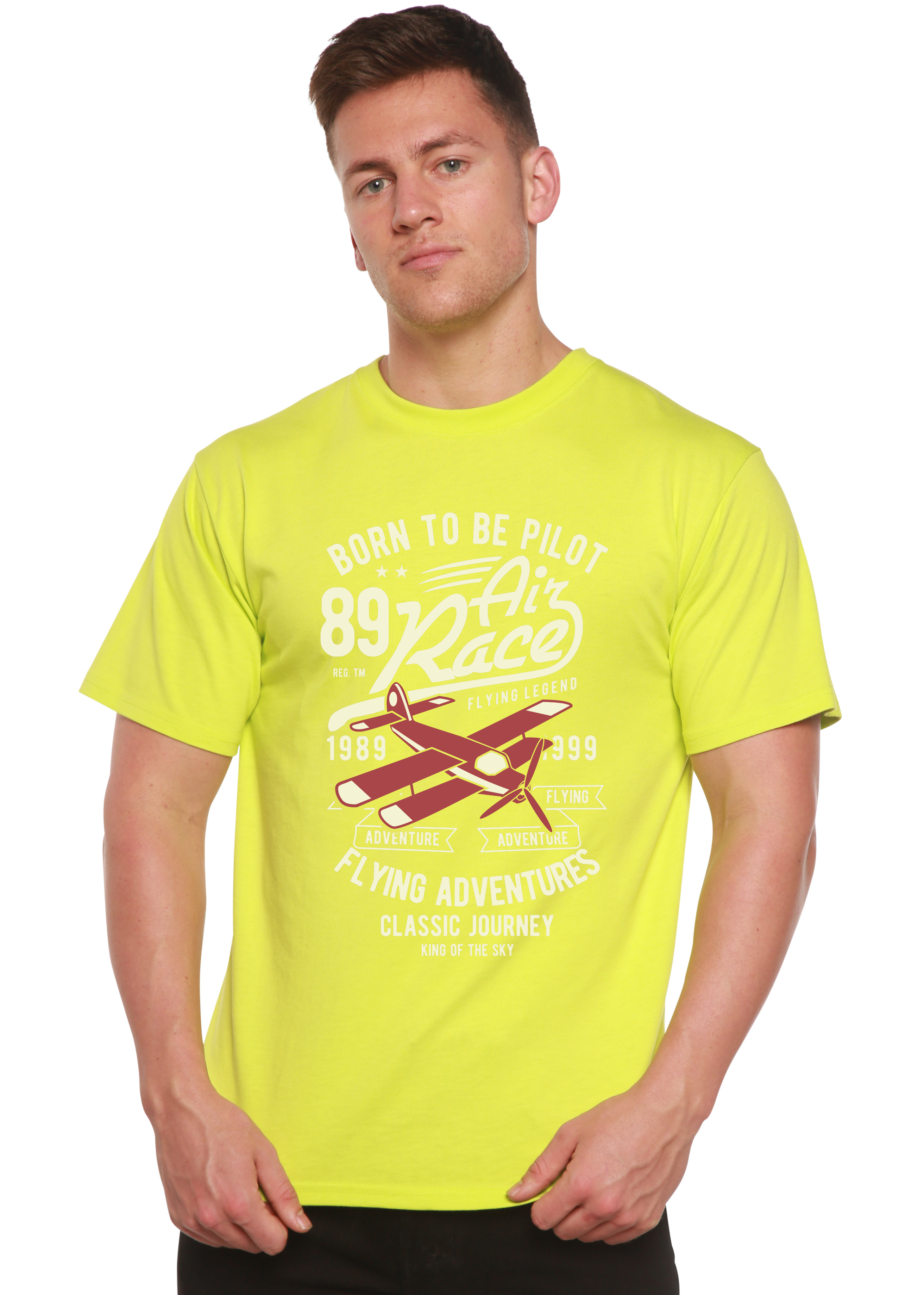 Spun Bamboo Born To Be Pilot Men's Bamboo Viscose/Organic Cotton Short Sleeve Graphic T-Shirt — size reference