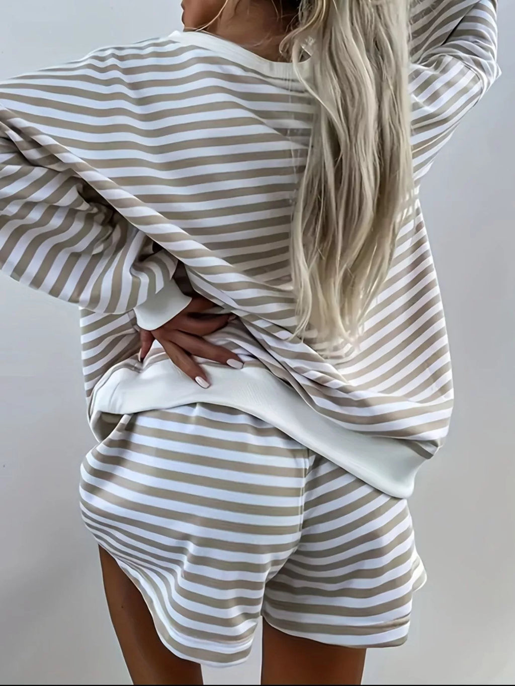Striped V-Neck Top and Shorts Set