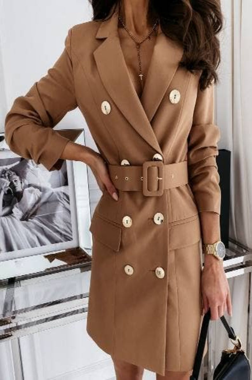 Pretty Little Patriot Pretty Little Patriot Belted Brown Blazer Dress — main product shot