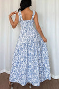 Floral Print Knot Straps High Waist Flared Maxi Dress