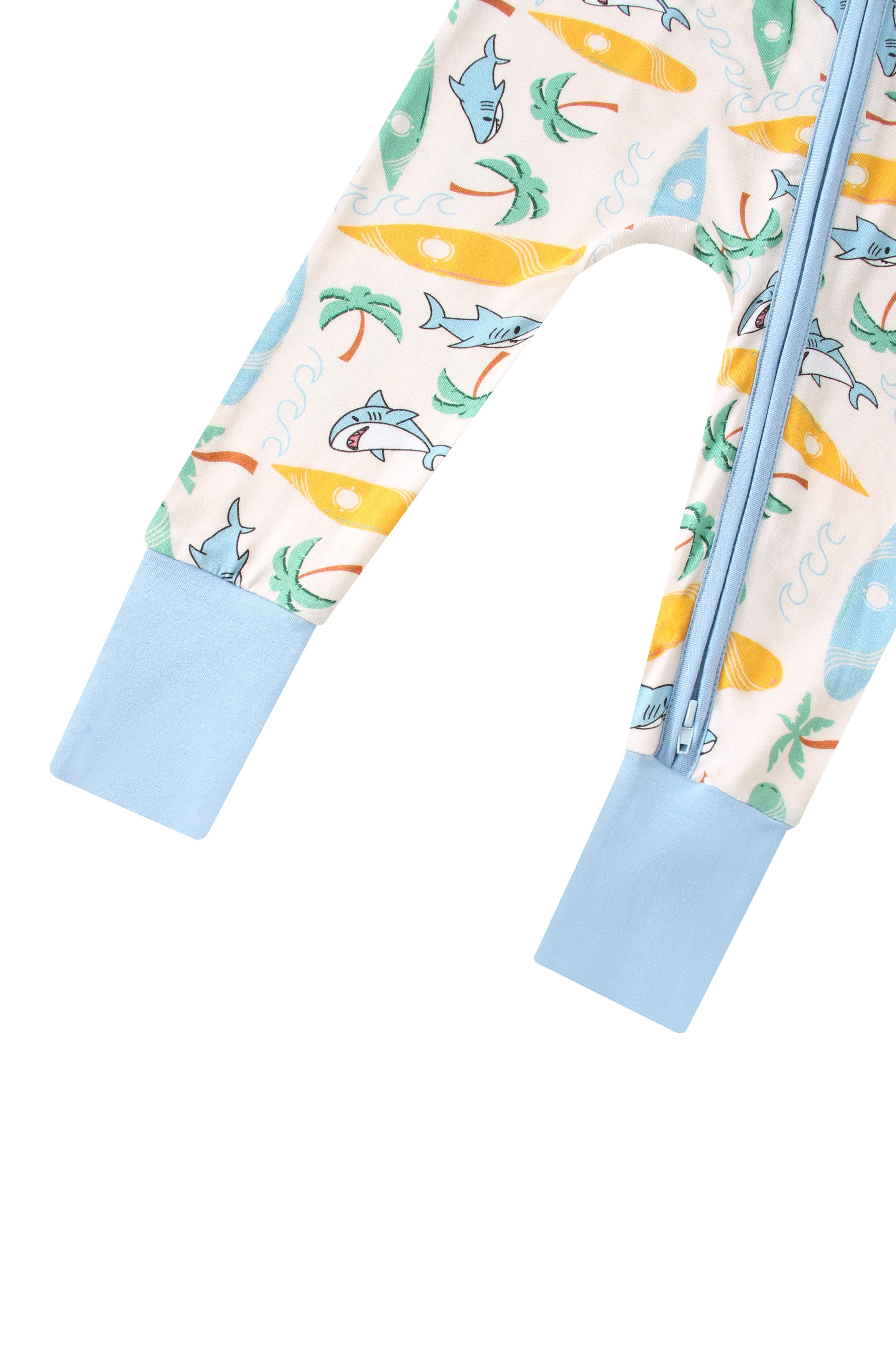 Charlies Project Kids Posh TOT Surf's Up Bamboo Baby Convertible Zippy Romper — in-use photo
