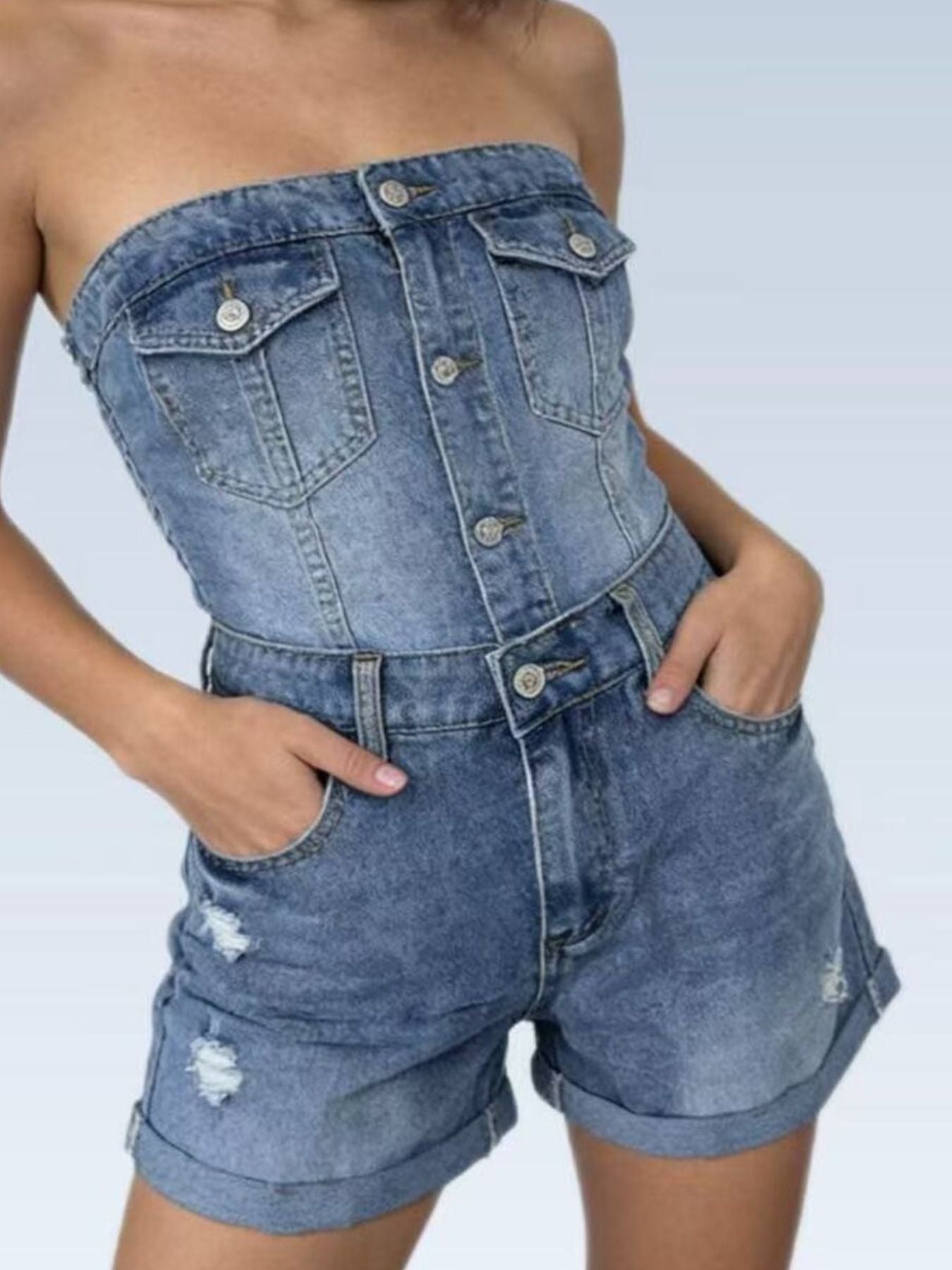 Ripped High-Waisted Denim Shorts