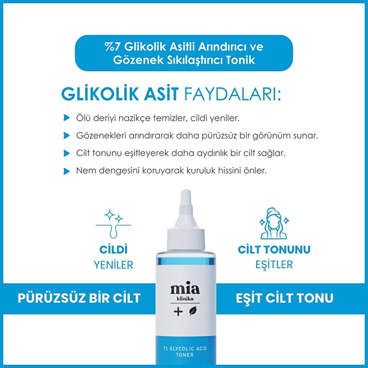 Mia Klinika 7% Glycolic Acid Toner: Pore Refining, Exfoliating & Skin Brightening - Achieve Radiant, Even Skin Tone