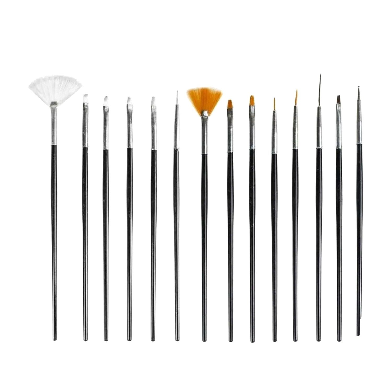 Nascita Nail Brush Set - 15 Piece Black Nail Brushes for Nail Care & Art - Professional Nail Art Supplies