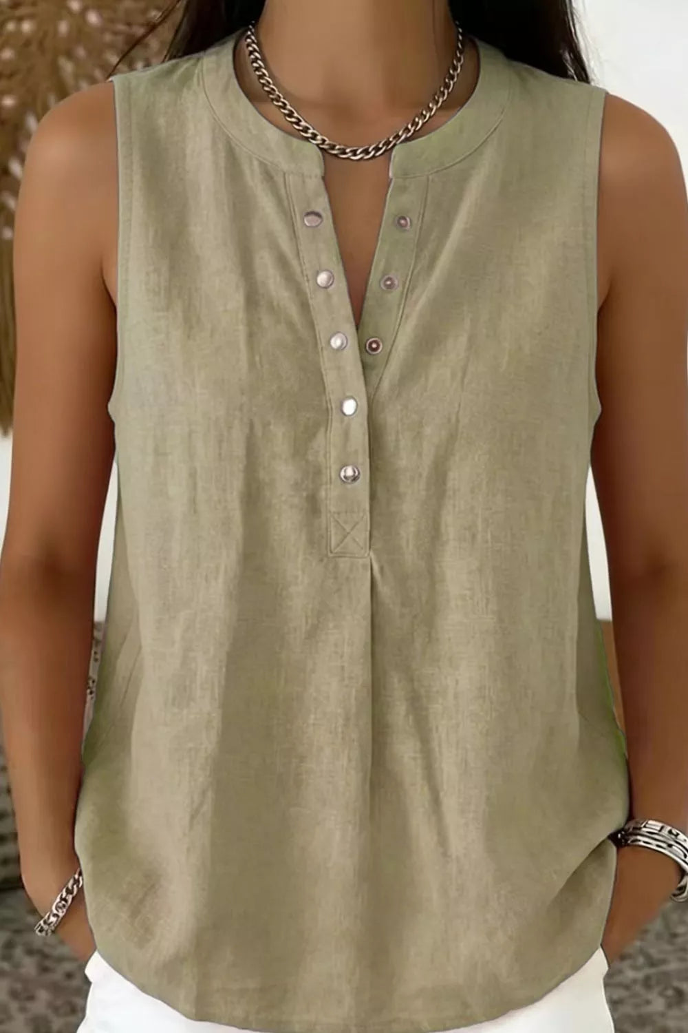 Snap Down Sleeveless Top