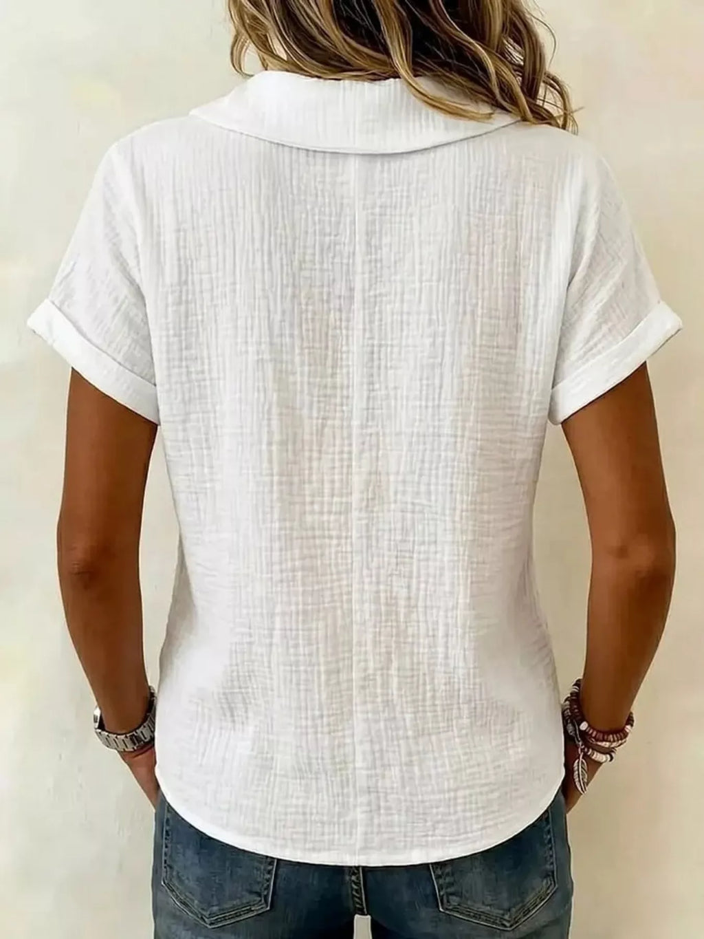 Full Size Casual Short Sleeve Textured Blouse Plus Size