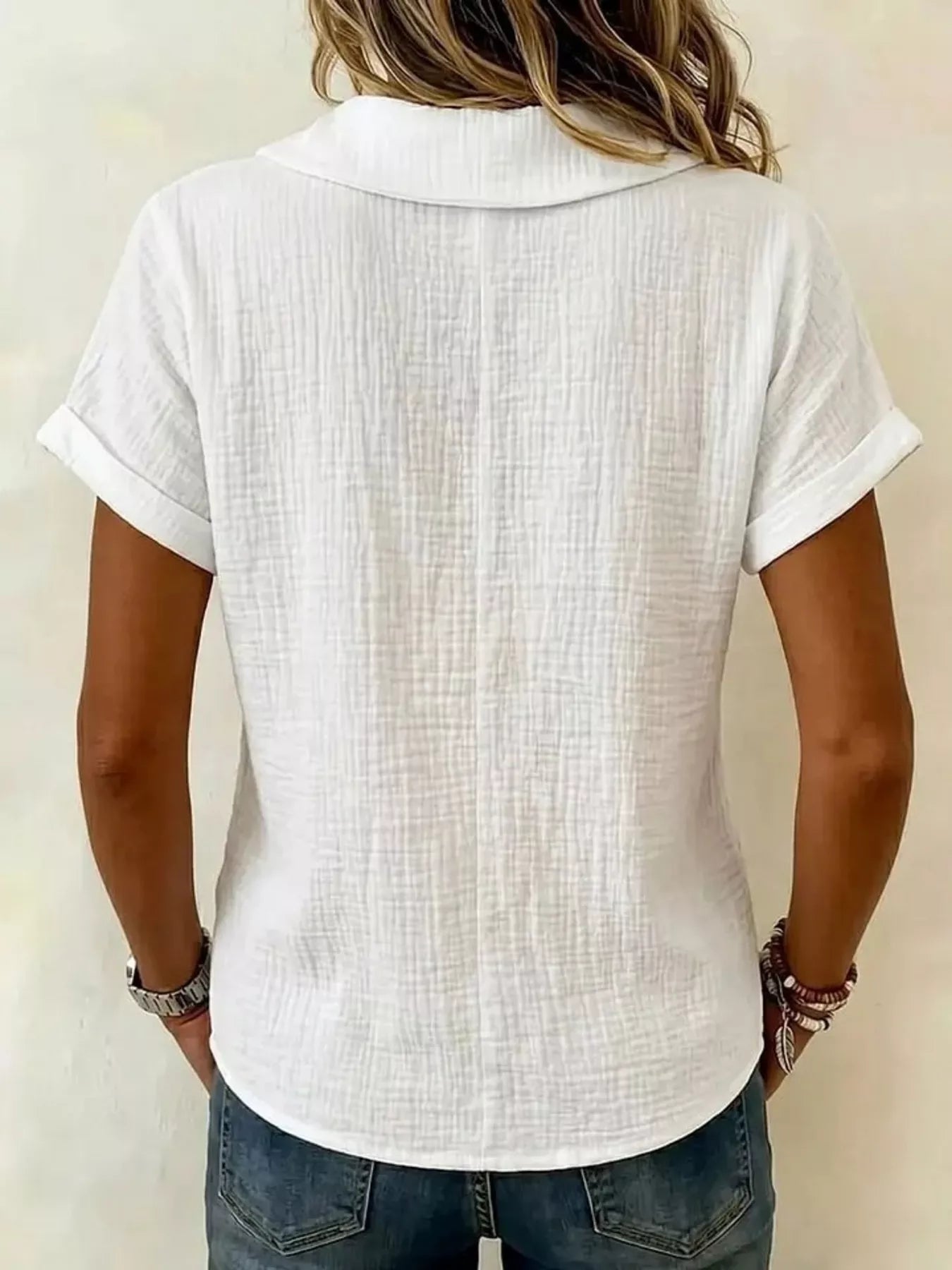 Full Size Casual Short Sleeve Textured Blouse Plus Size