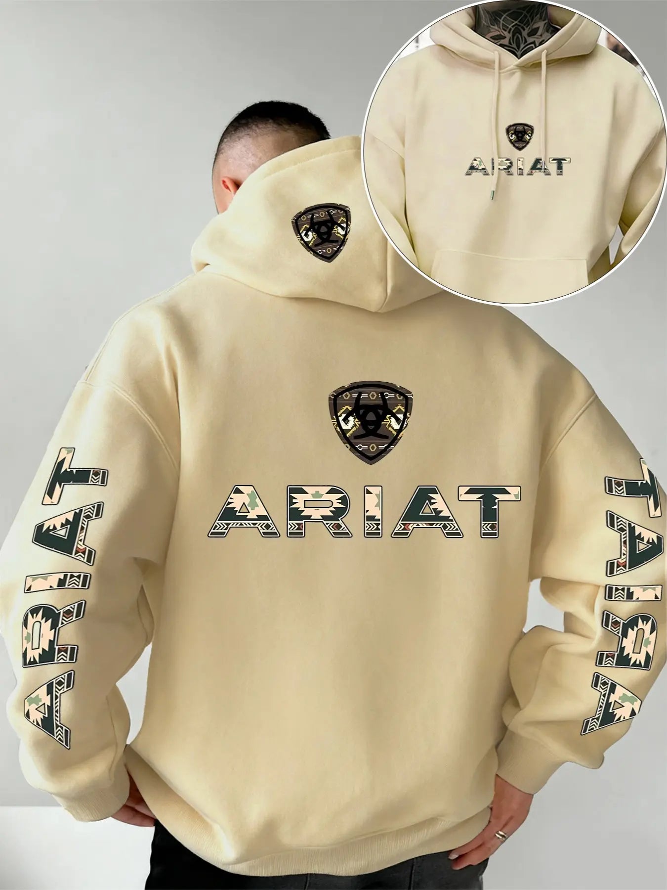 Ariat Letter Print Hooded Sweatshirt – Western Style Graphic Pullover, Rugged Outdoor Country Hoodie, Unisex Casual Apparel