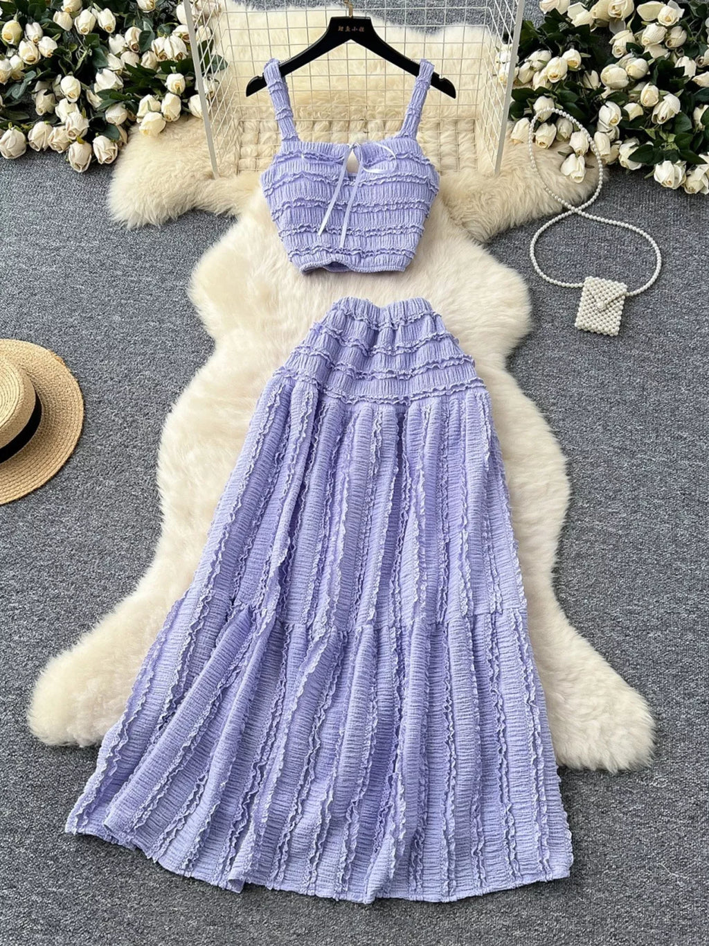 Ruched Crop Top and Maxi Skirt Set