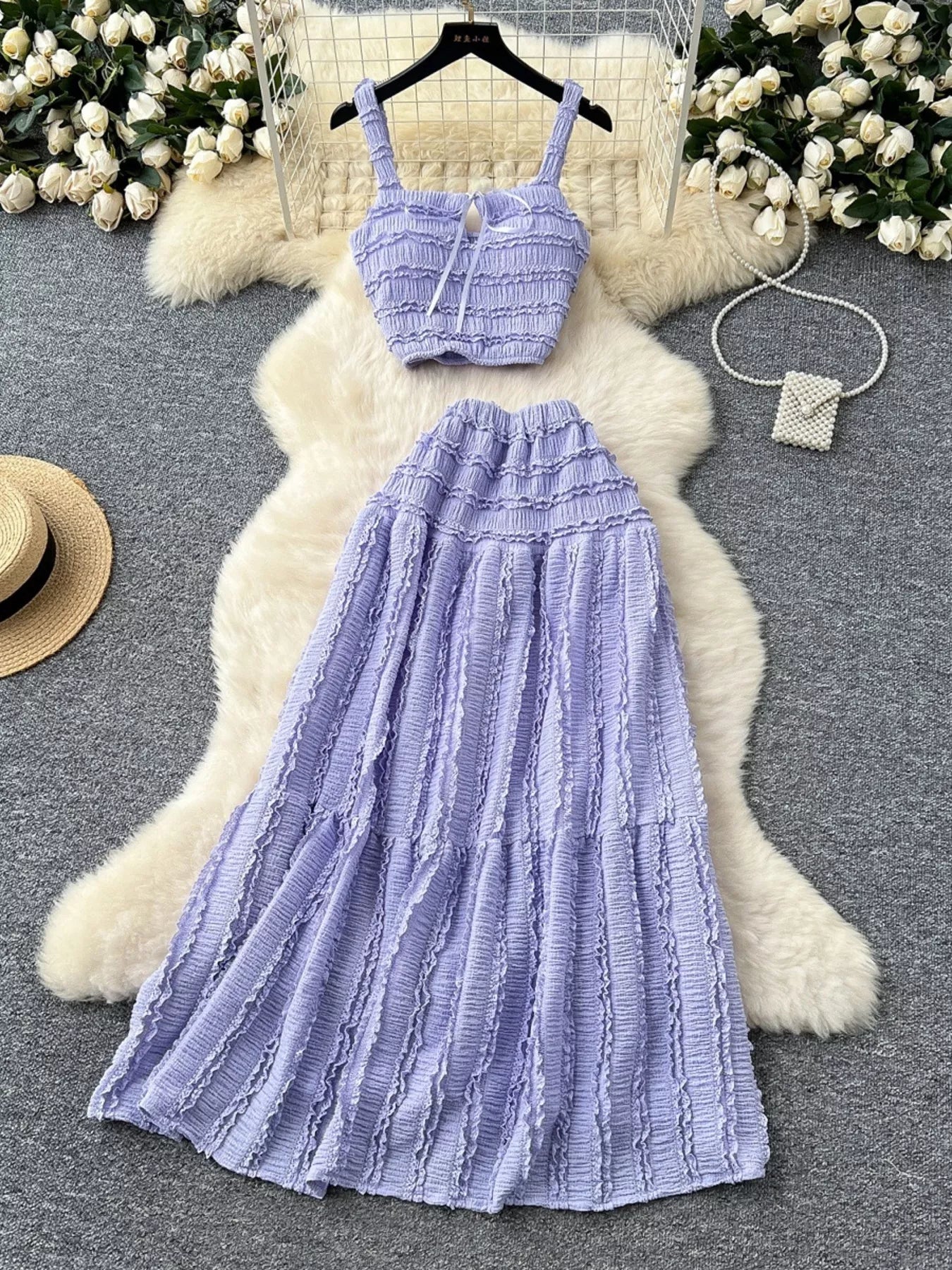 Ruched Crop Top and Maxi Skirt Set