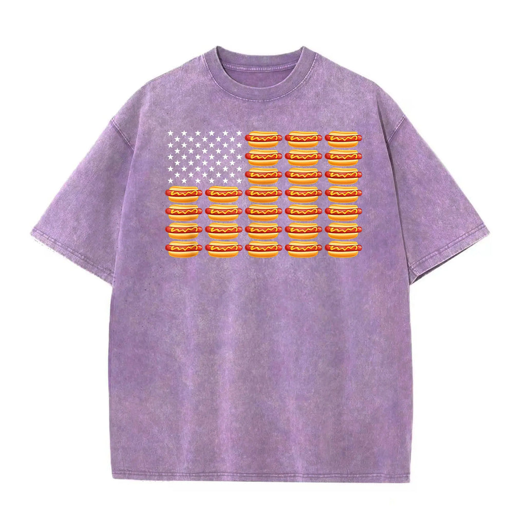 Funny July 4th Hot Dog T-Shirt – Retro American Flag Patriotic Summer BBQ Tee, Vintage Washed Lightweight Cotton Glizzy Freedom Top