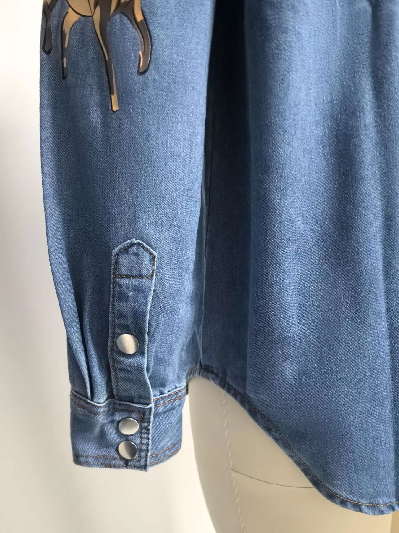 Horse Print Long Sleeve Denim Shirt