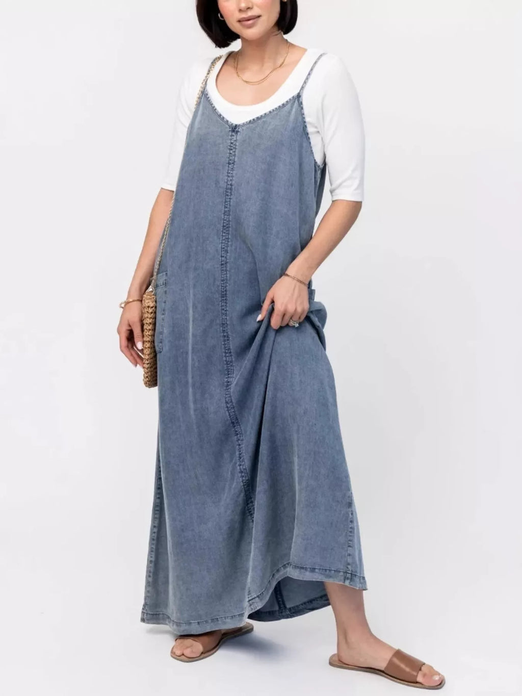Casual Washed Denim Cami Maxi Dress