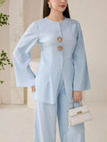 Shell Button Long Sleeve Shirt and Pants Set