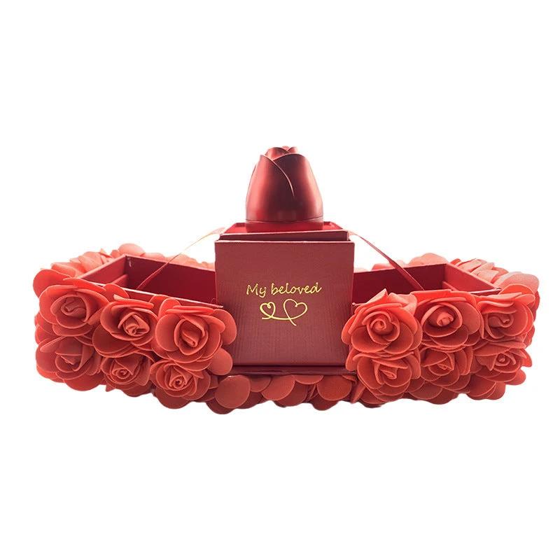 Valentine's Day Soap Rose Gift Box - Crystal Pendant Necklace Set
