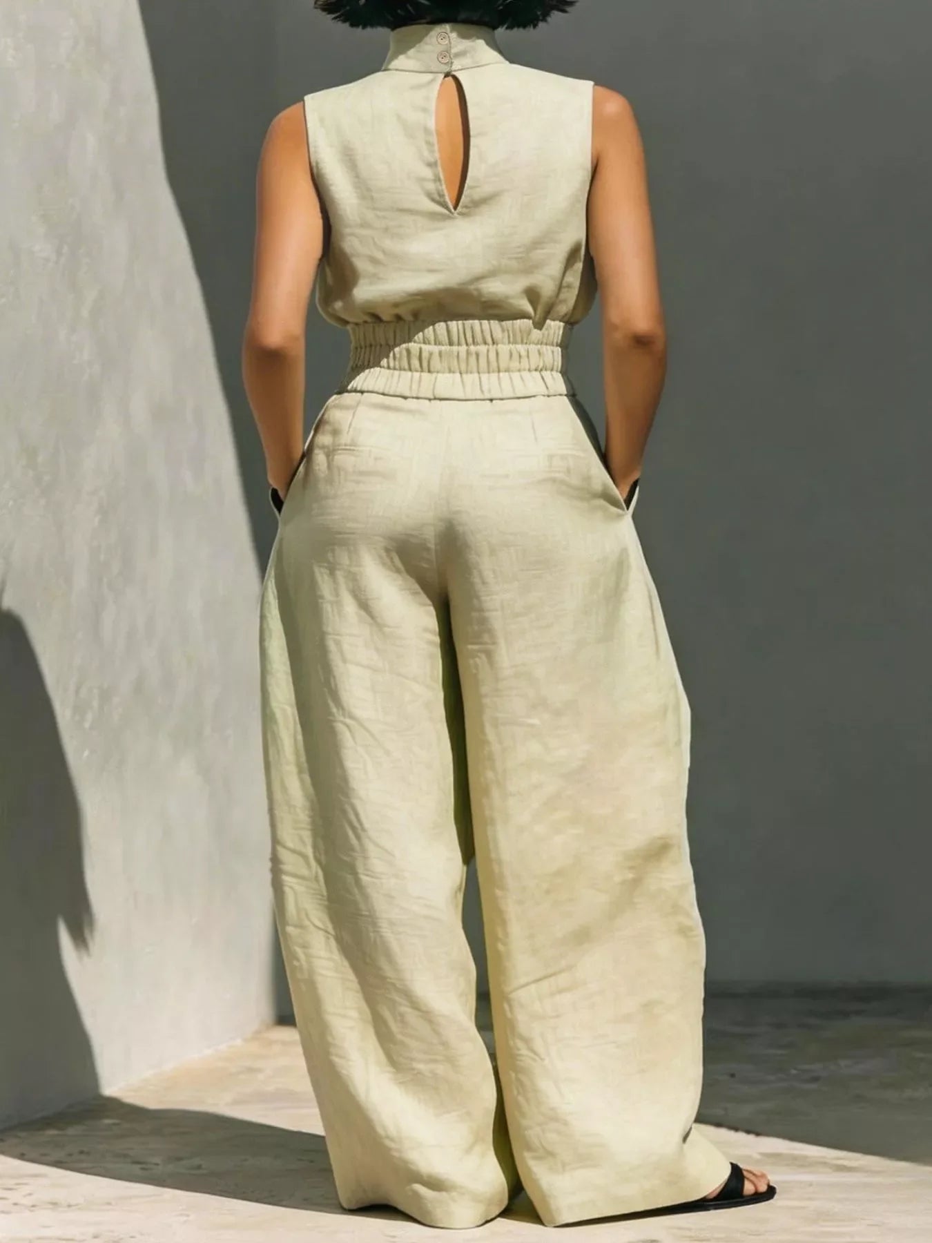 Turtleneck Sleeveless Top and Wide-Leg Pants Set
