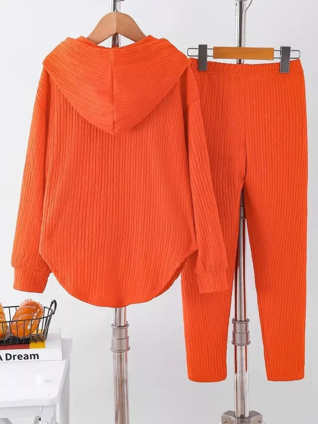 Textured Long Sleeve Hoodie and Pants Set