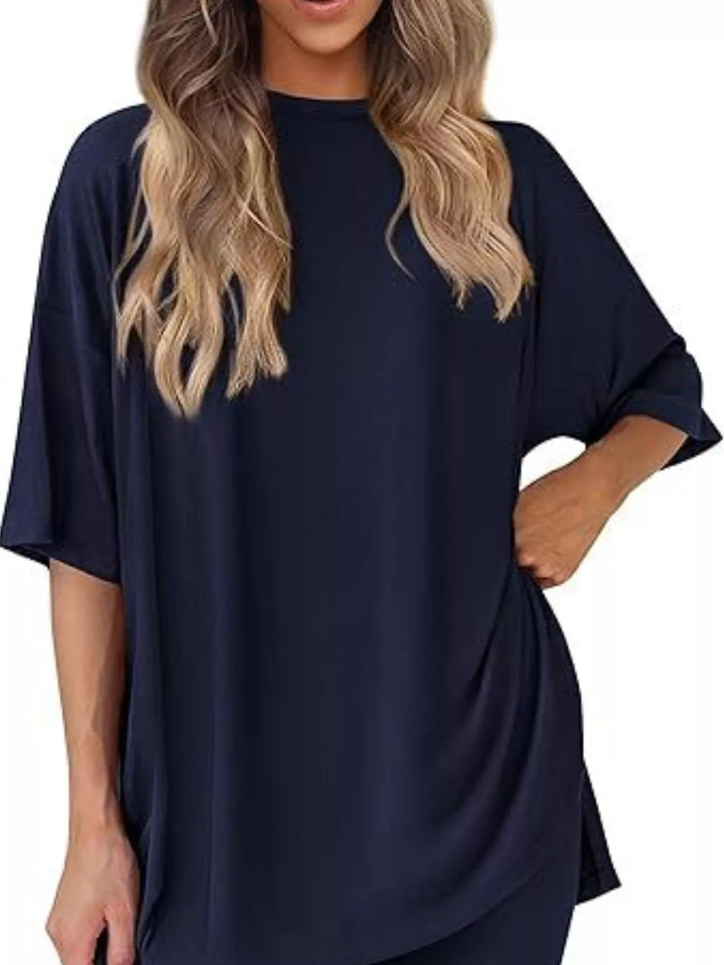 Full Size Relaxed Fit Round Neck Top and Shorts Two-Piece Set Plus Size