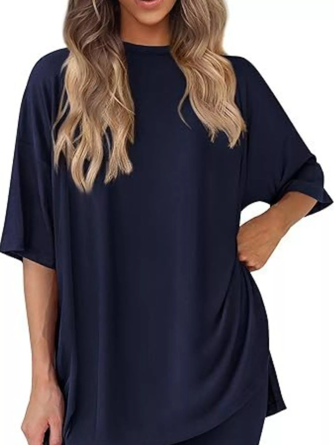 Full Size Relaxed Fit Round Neck Top and Shorts Two-Piece Set Plus Size